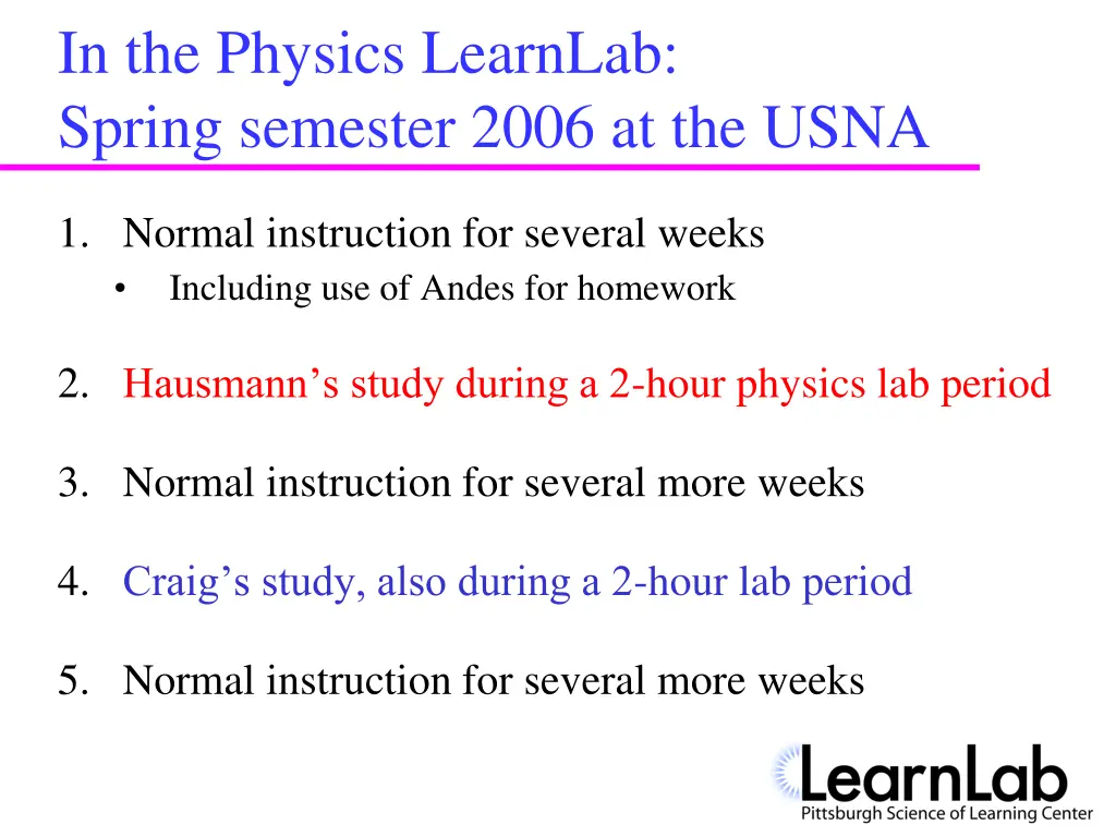 in the physics learnlab spring semester 2006