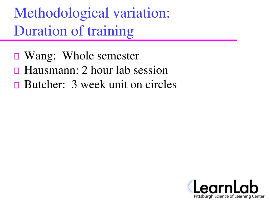 methodological variation duration of training