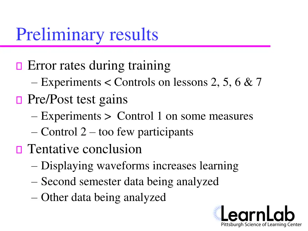 preliminary results