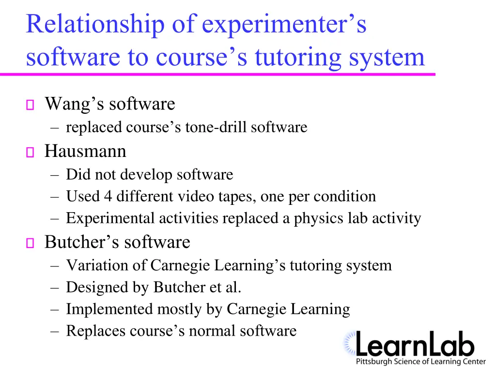 relationship of experimenter s software to course