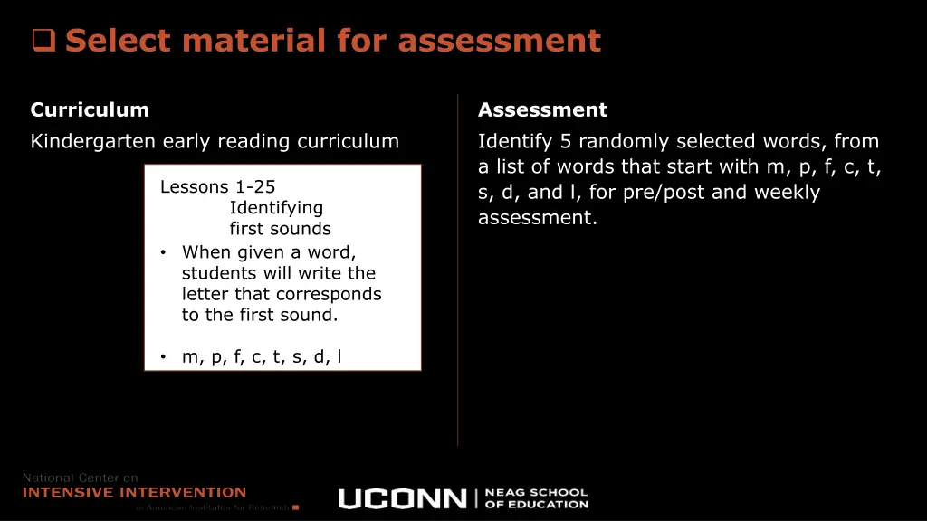 select material for assessment