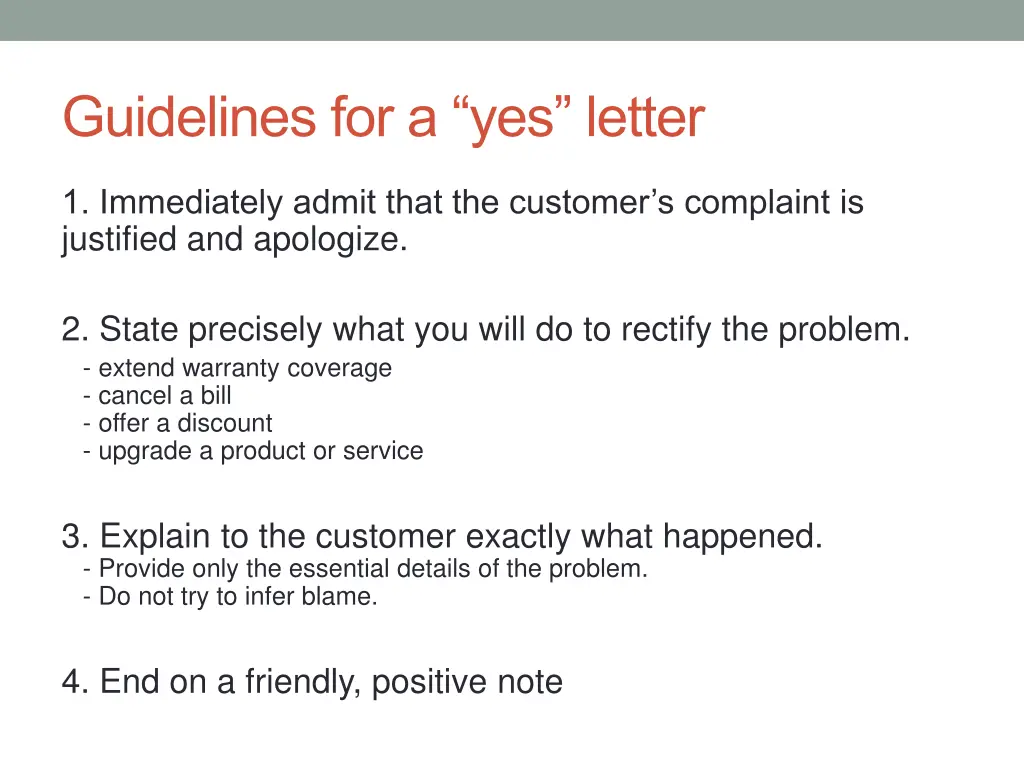 guidelines for a yes letter