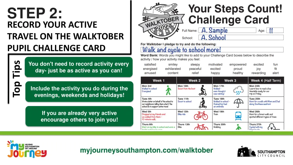 step 2 record your active travel on the walktober