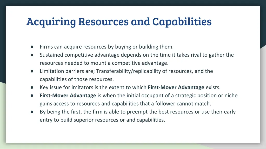 acquiring resources and capabilities