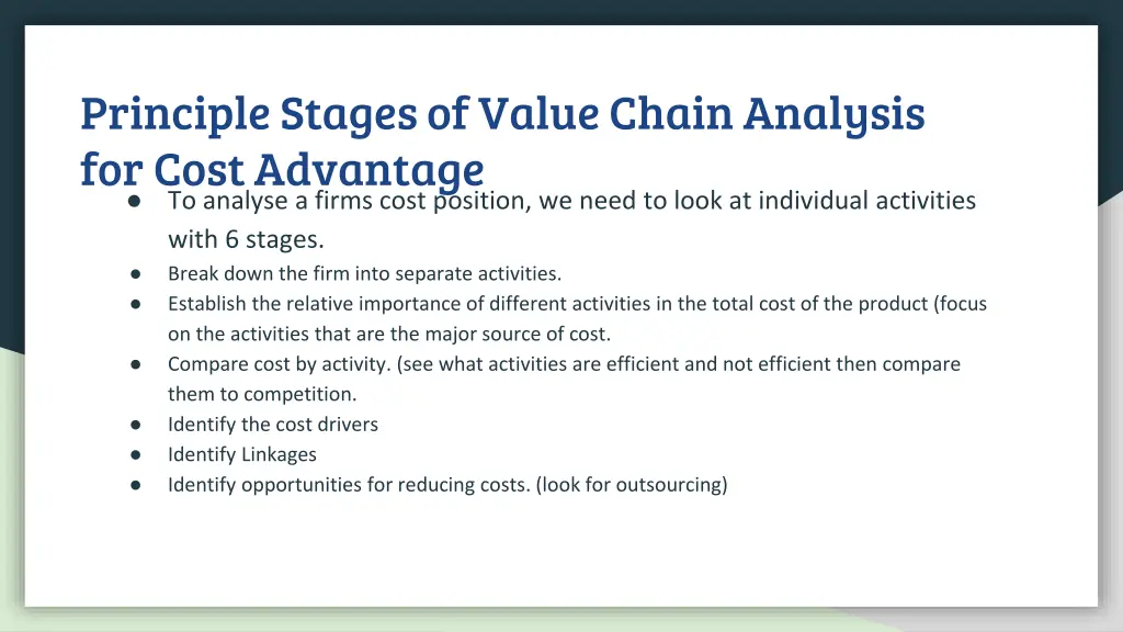 principle stages of value chain analysis for cost