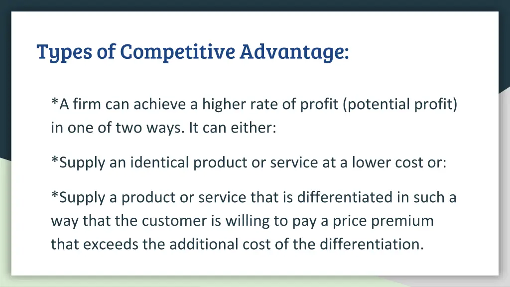 types of competitive advantage