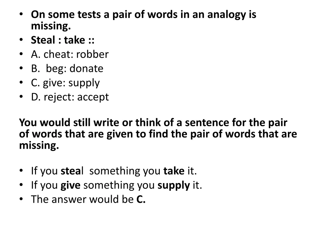 on some tests a pair of words in an analogy