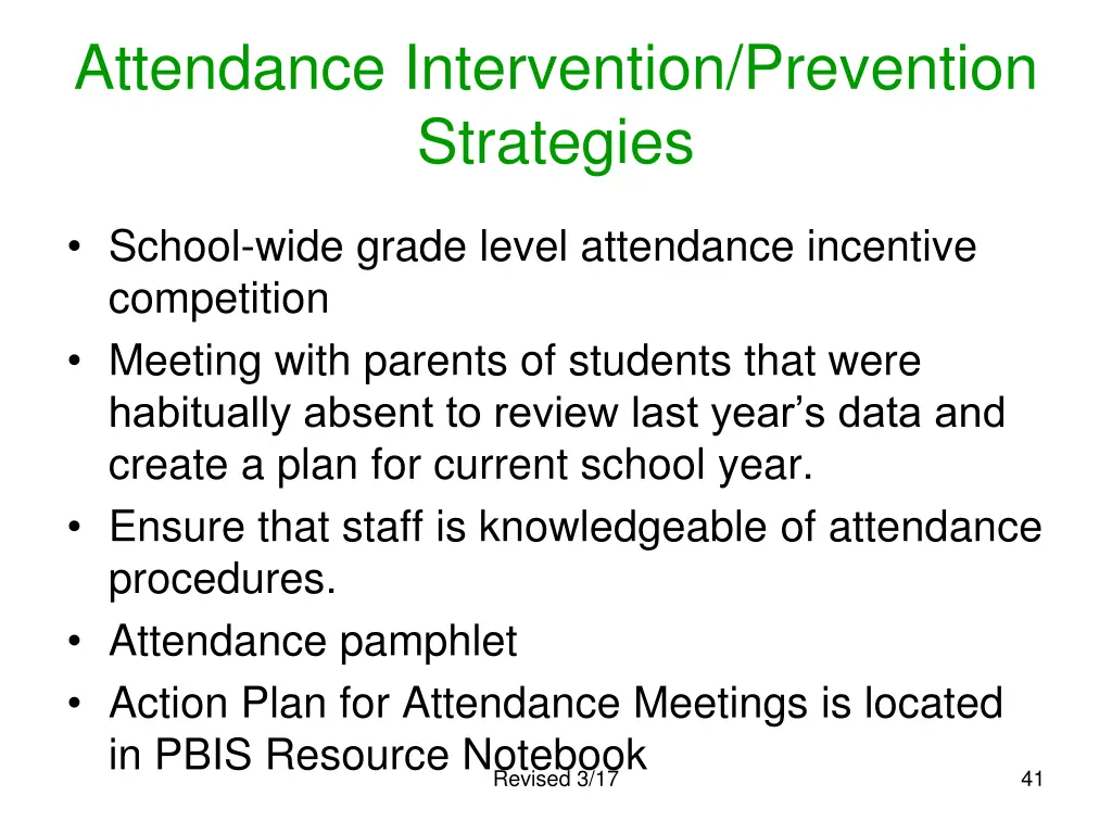 attendance intervention prevention strategies