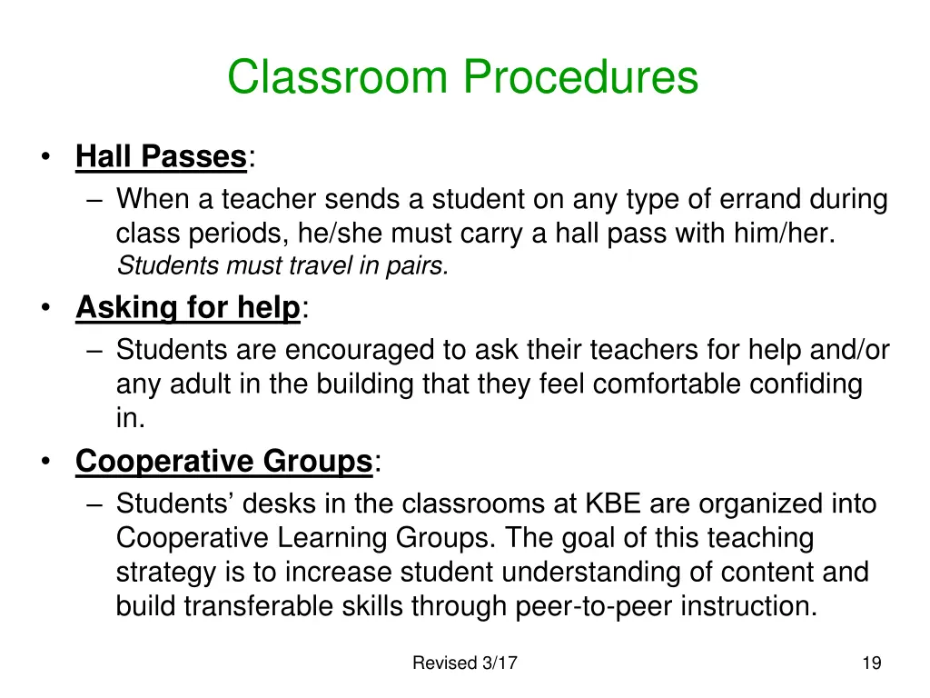 classroom procedures