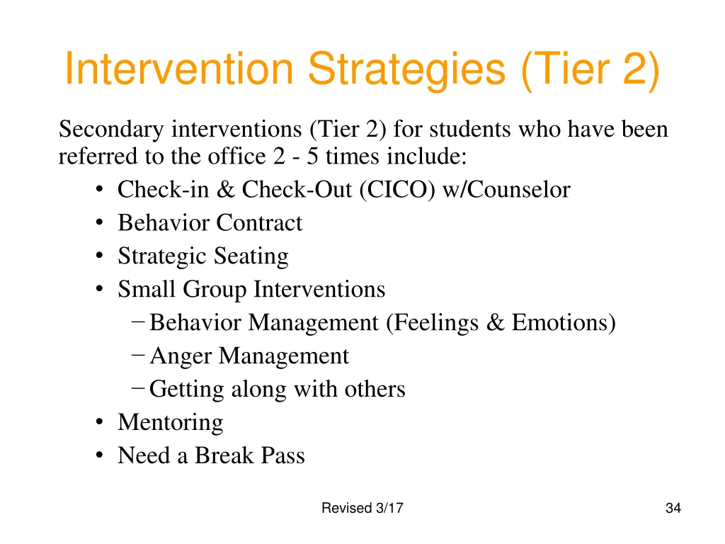 intervention strategies tier 2