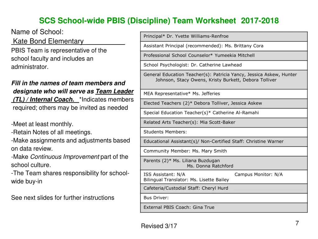 scs school wide pbis discipline team worksheet