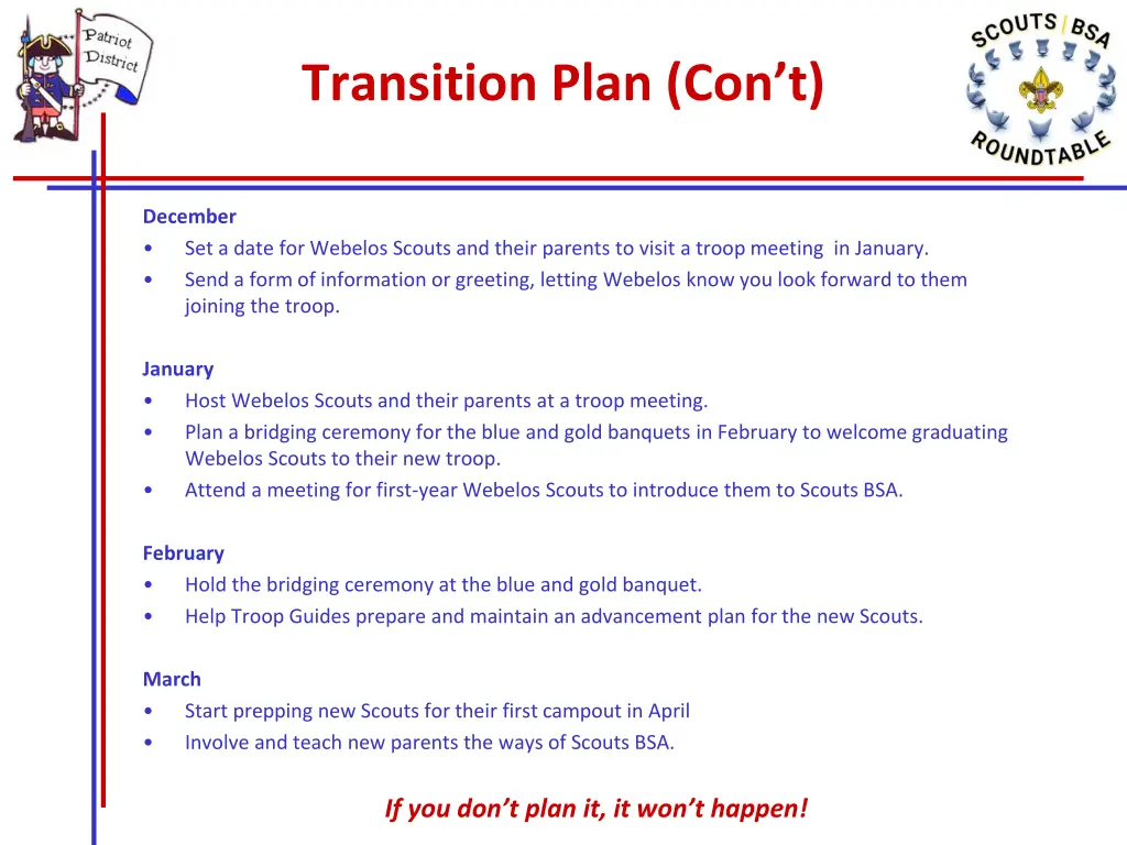 transition plan con t