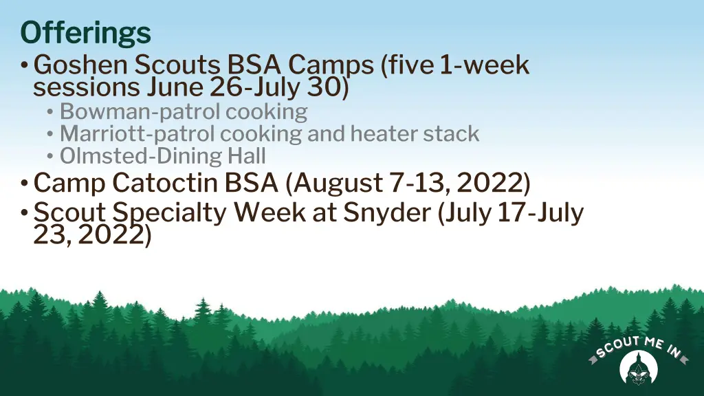 offerings offerings goshen scouts bsa camps five