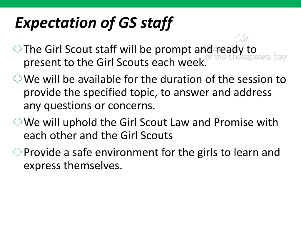 expectation of gs staff