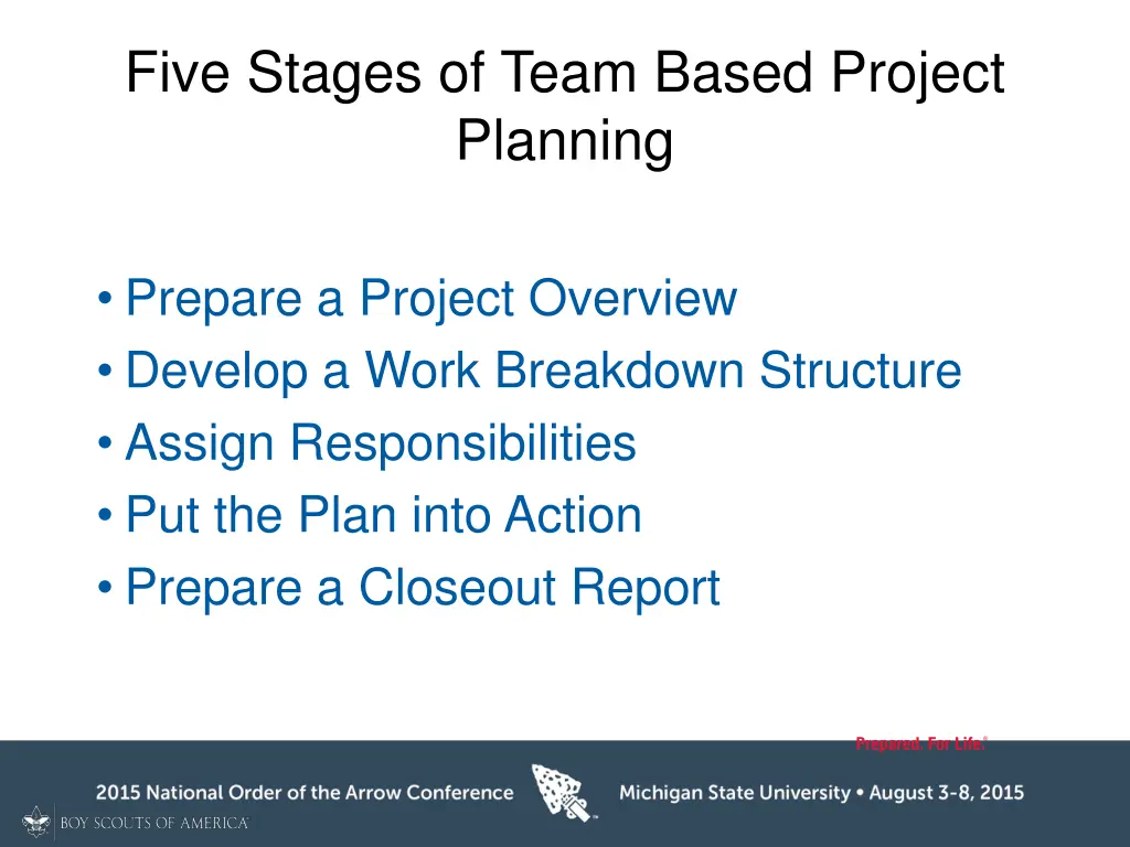 five stages of team based project planning