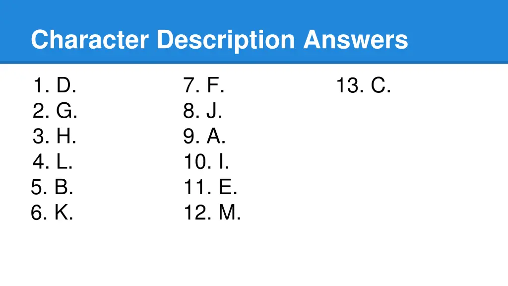 character description answers