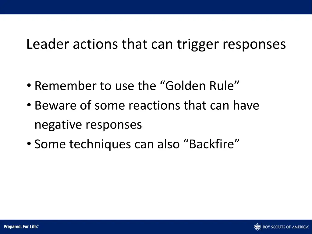 leader actions that can trigger responses