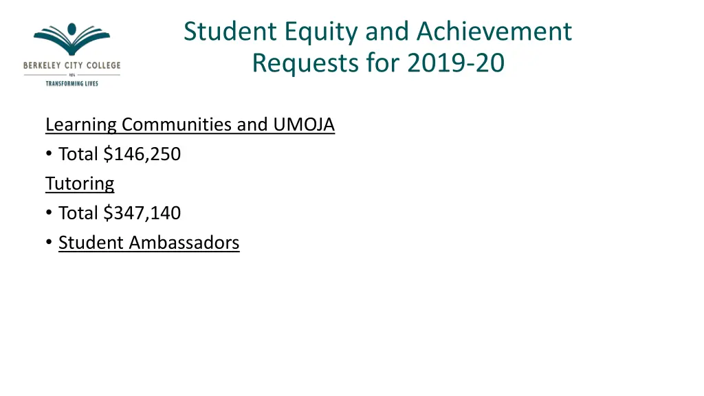 student equity and achievement requests for 2019