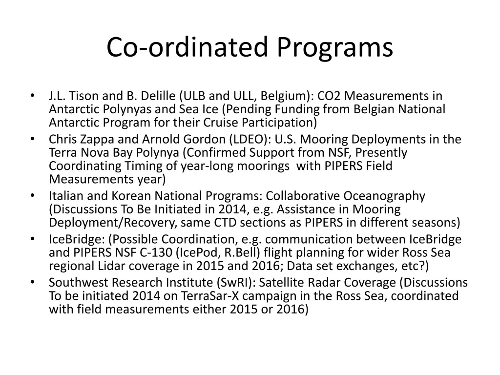 co ordinated programs