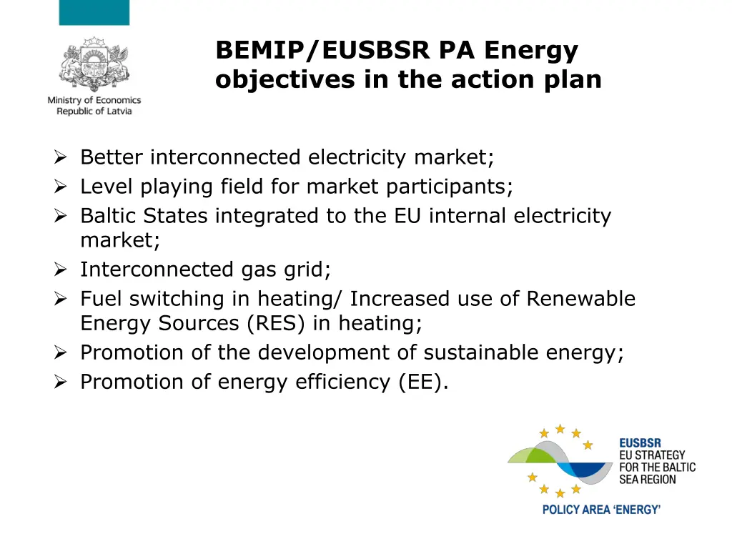 bemip eusbsr pa energy objectives in the action