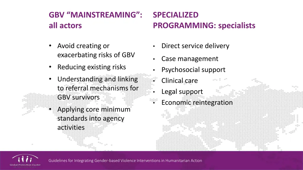 gbv mainstreaming all actors