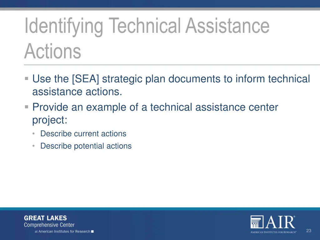 identifying technical assistance actions