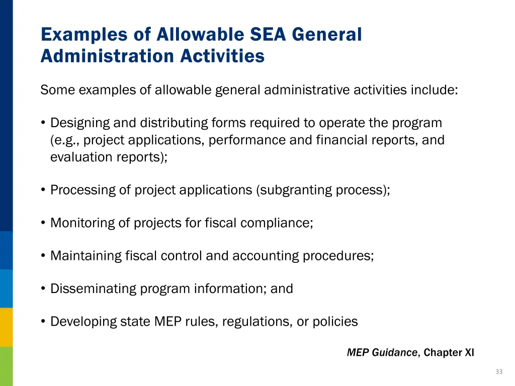 examples of allowable sea general administration