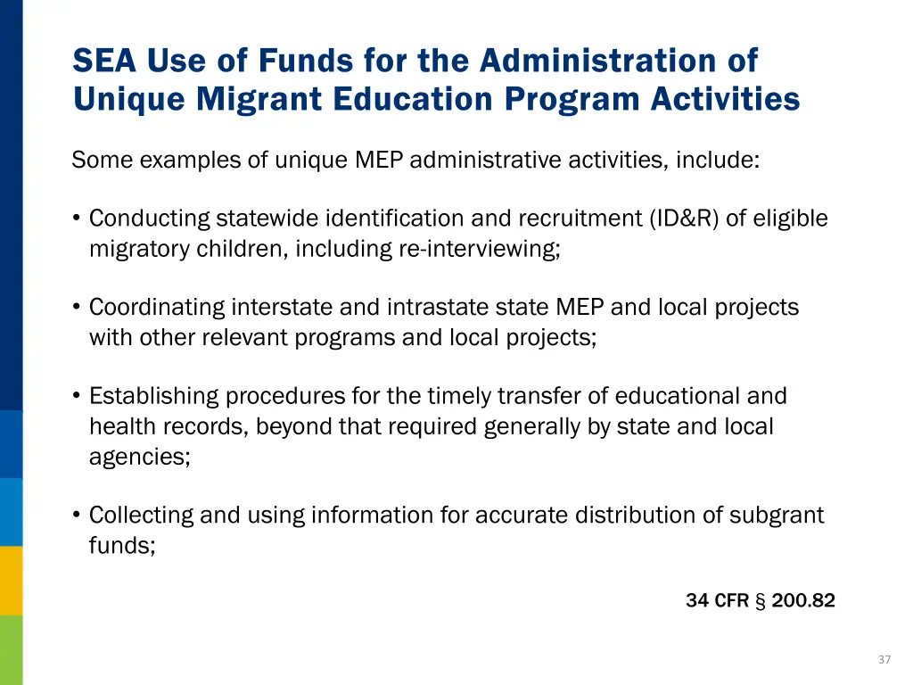 sea use of funds for the administration of unique 1