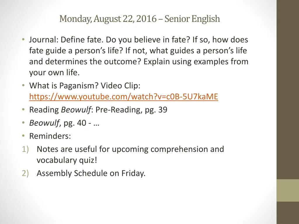 monday august 22 2016 senior english