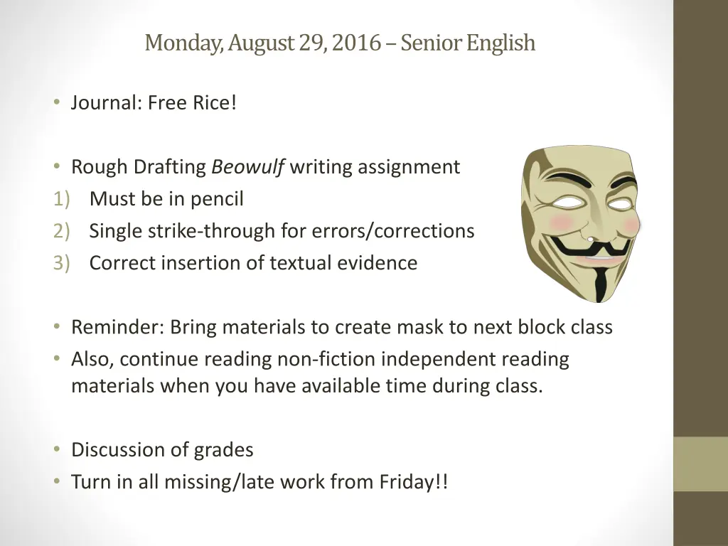 monday august 29 2016 senior english