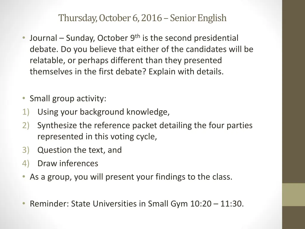 thursday october 6 2016 senior english