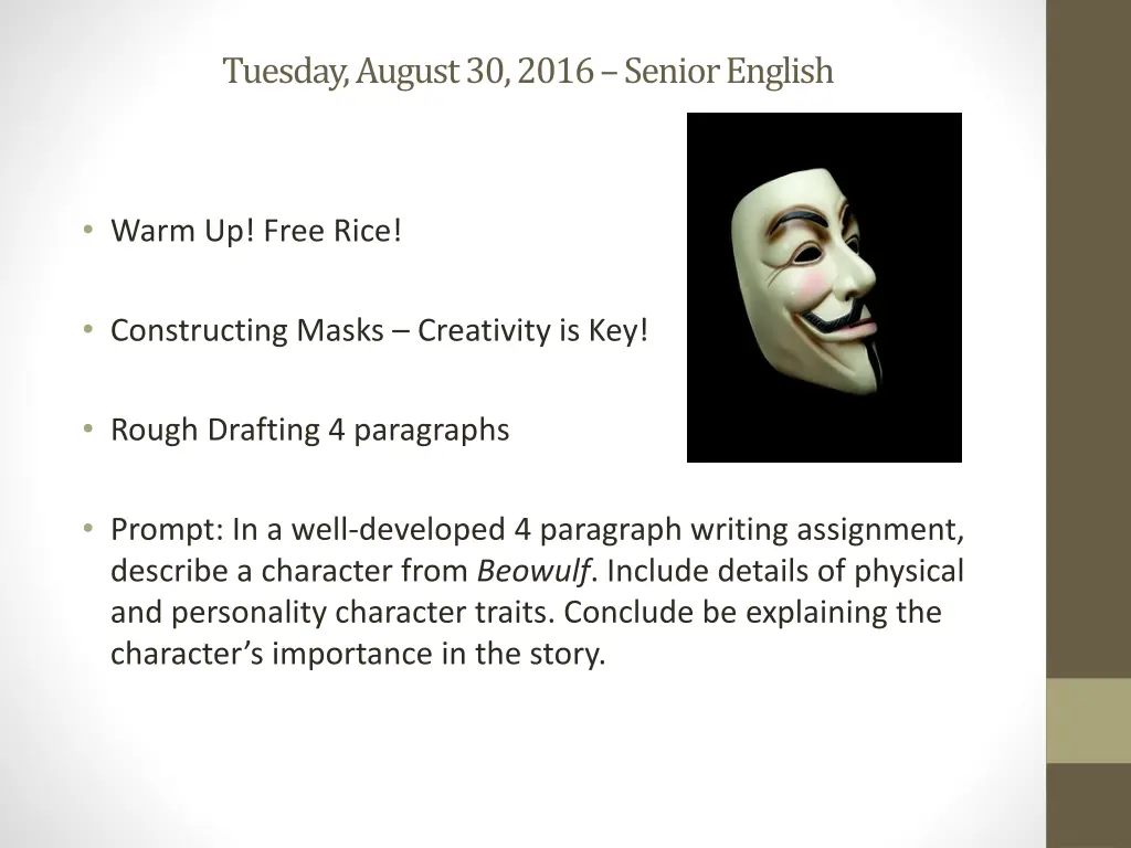 tuesday august 30 2016 senior english