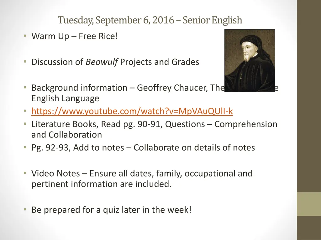 tuesday september 6 2016 senior english warm