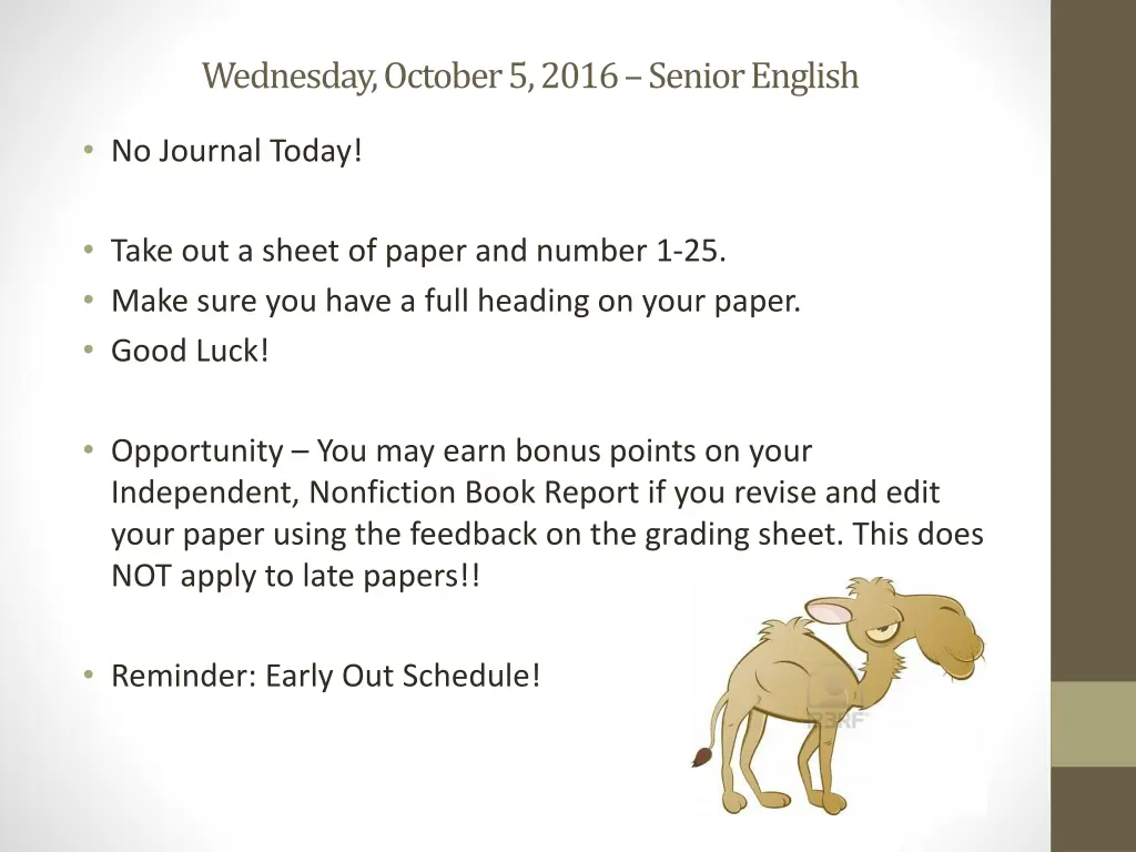 wednesday october 5 2016 senior english