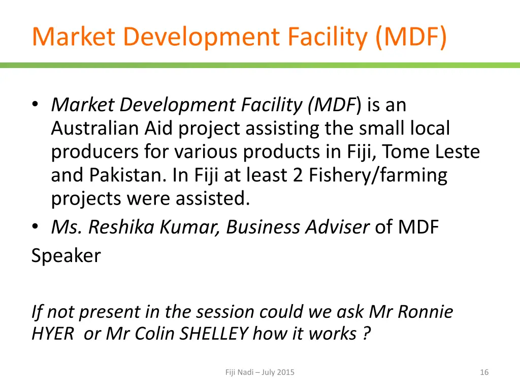 market development facility mdf