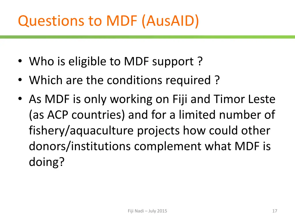 questions to mdf ausaid