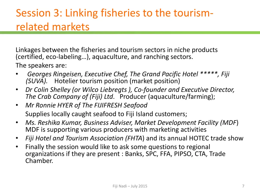 session 3 linking fisheries to the tourism