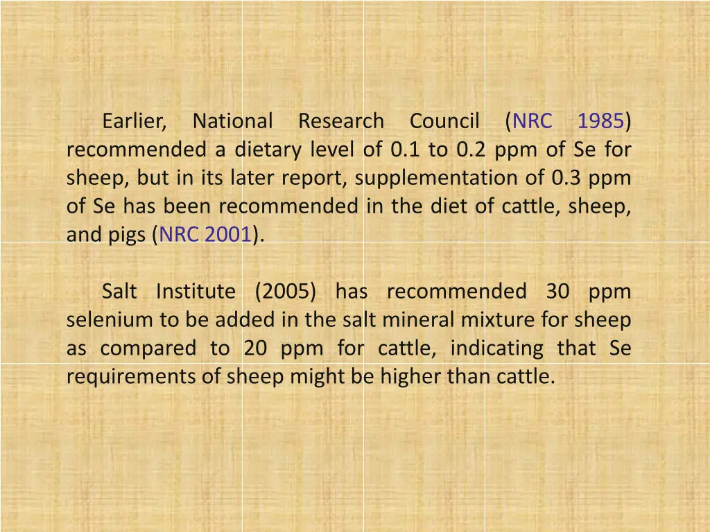 earlier national research council nrc 1985