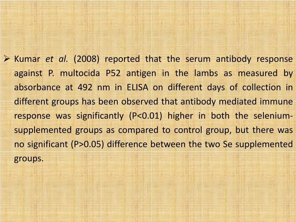 kumar et al 2008 reported that the serum antibody