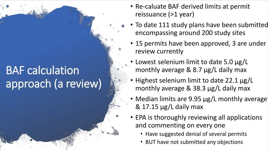 re caluate baf derived limits at permit