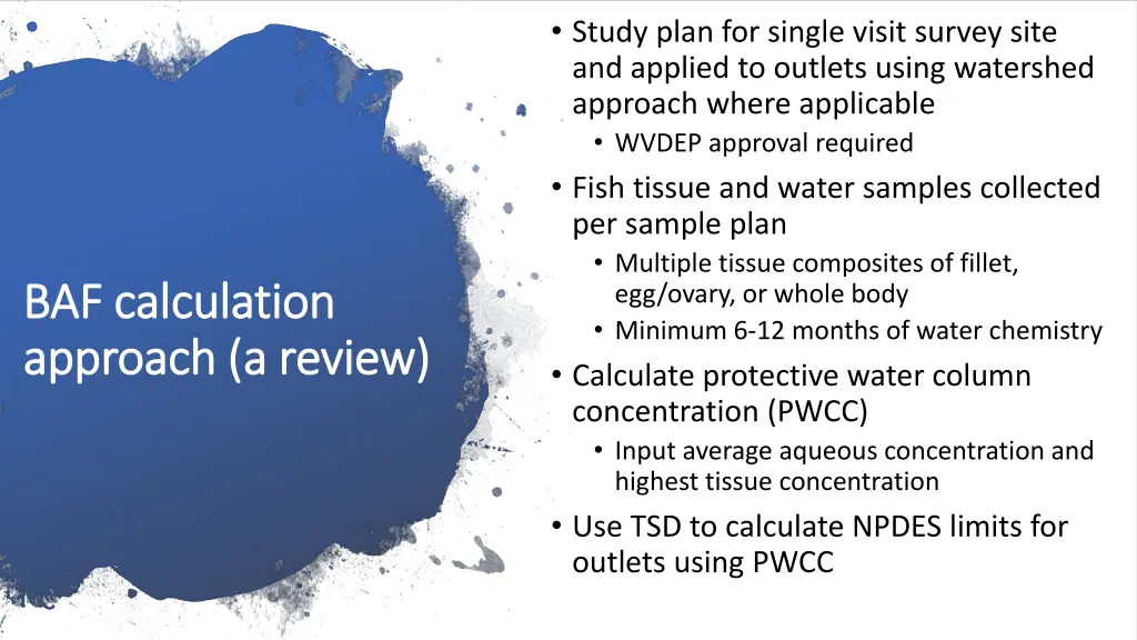 study plan for single visit survey site