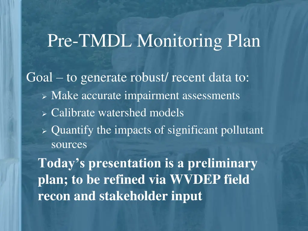 pre tmdl monitoring plan