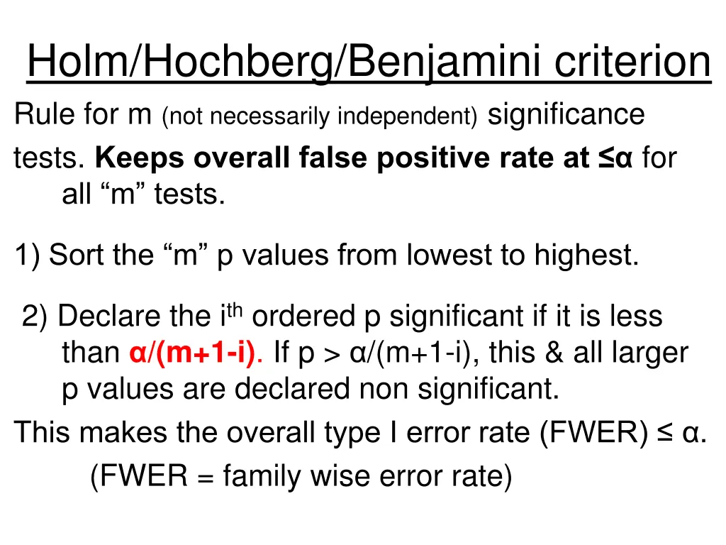 holm hochberg benjamini criterion rule