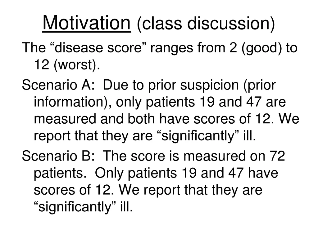 motivation class discussion the disease score