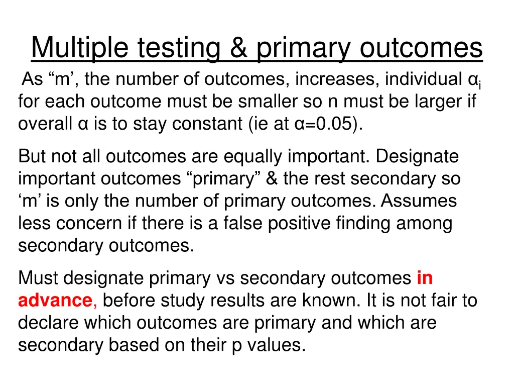 multiple testing primary outcomes as m the number