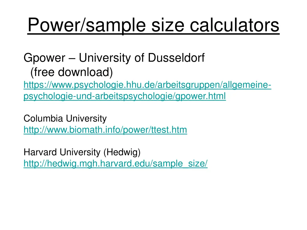 power sample size calculators