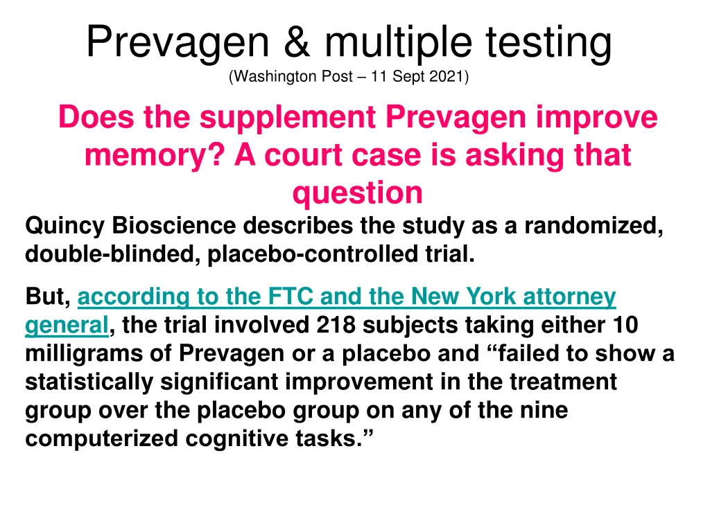 prevagen multiple testing washington post 11 sept