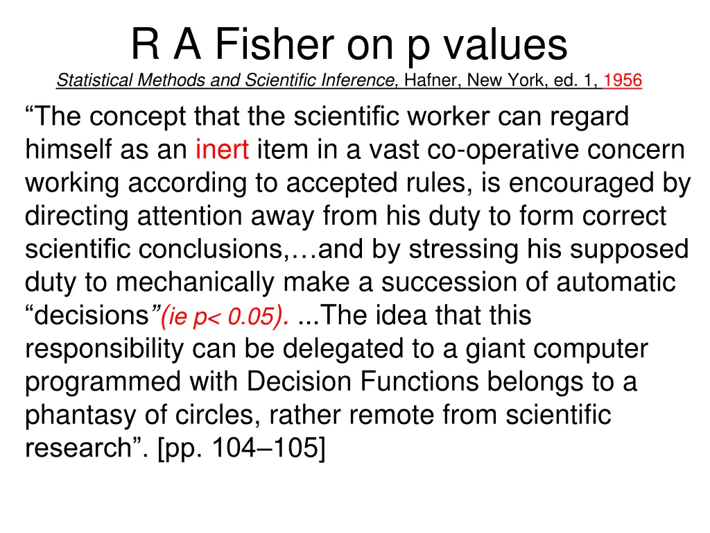 r a fisher on p values statistical methods