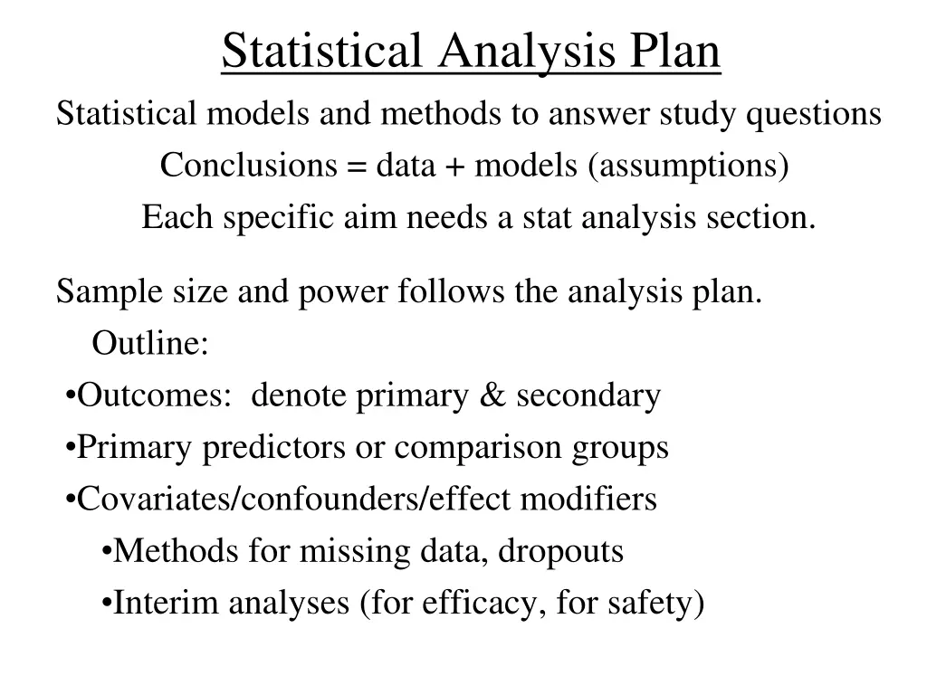 statistical analysis plan statistical models