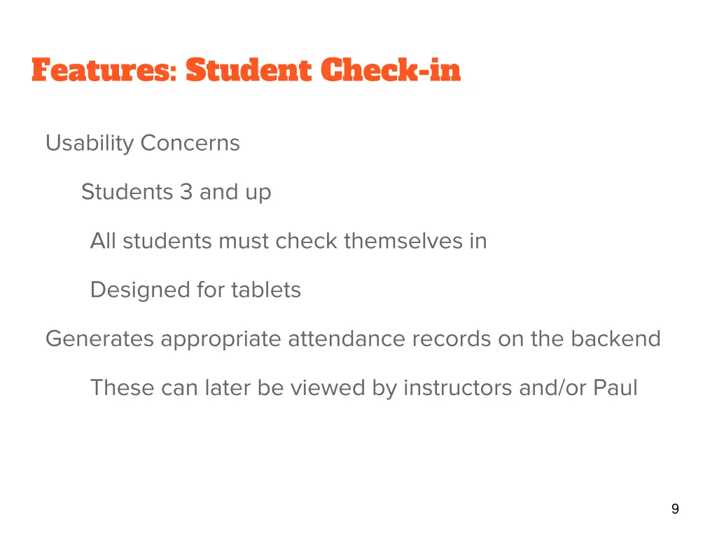 features student check in